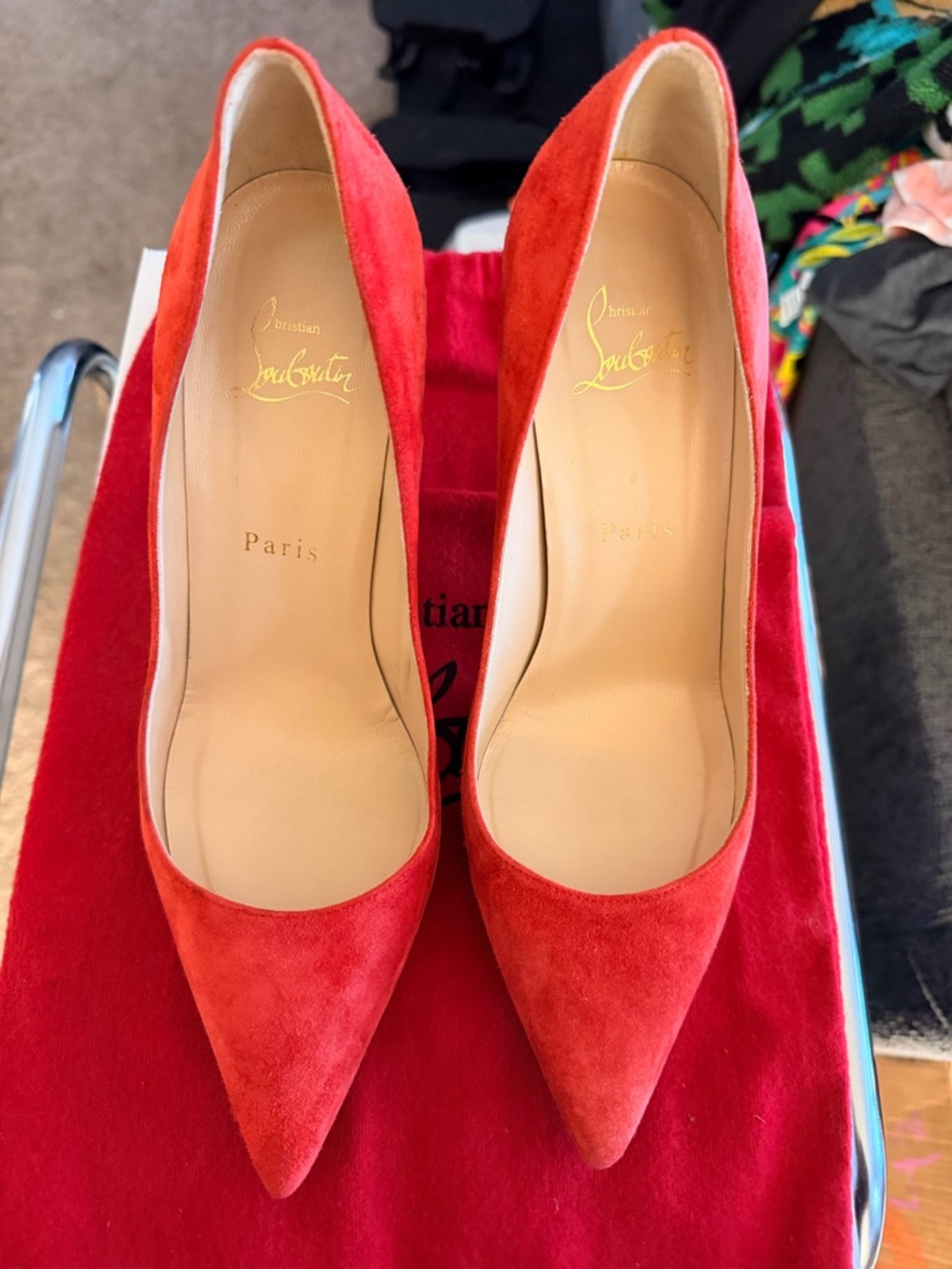 Authentic Christian Louboutin Red Suede Pointed-Toe Pumps